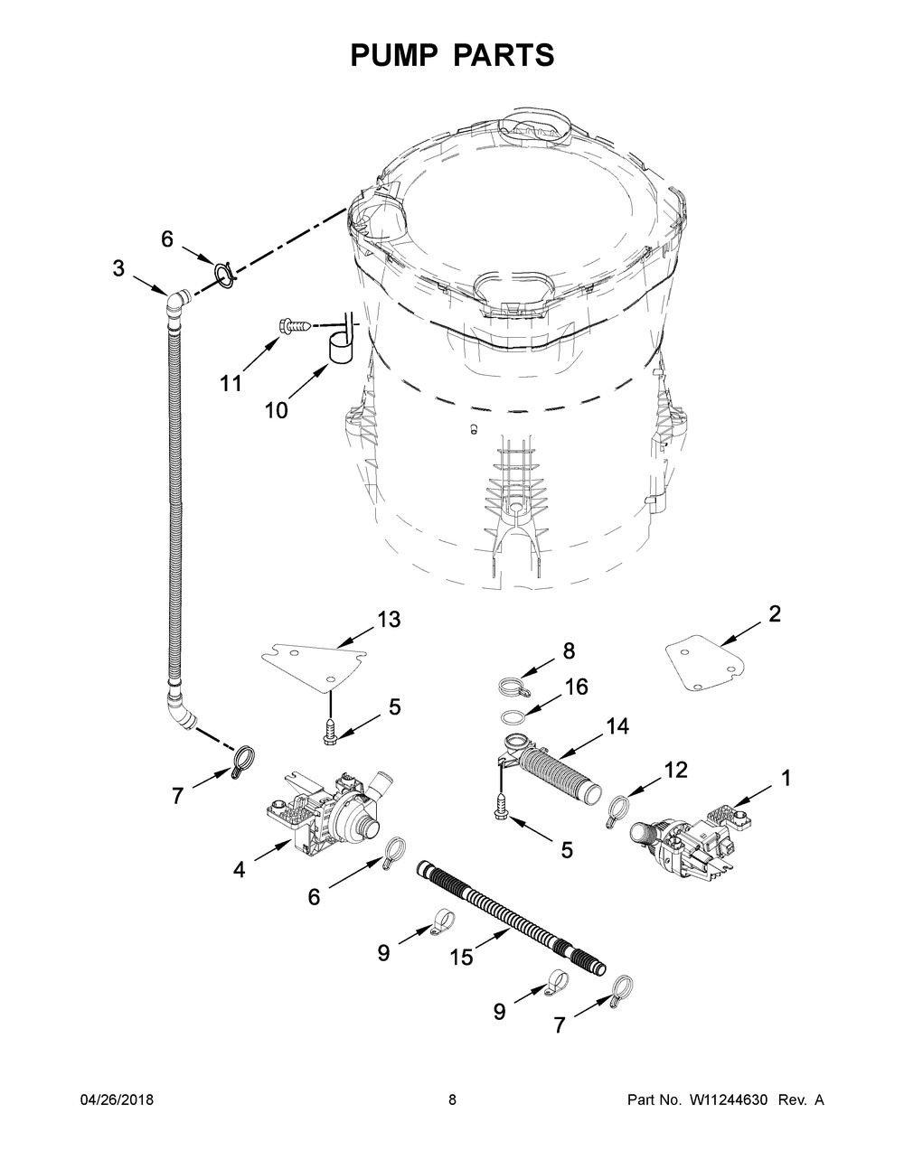 Pump Parts Diagram and Parts List for MVWB965HW0  Maytag Washer