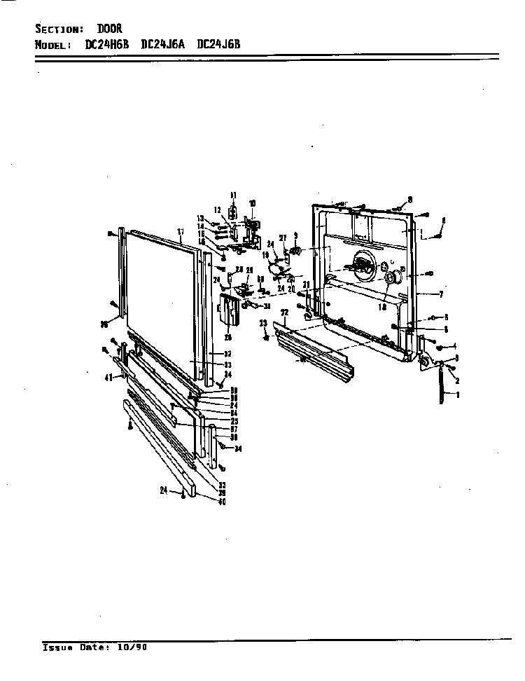 Door Diagram and Parts List for DC24J6  Maytag Dishwasher