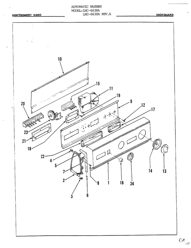 Backguard Diagram and Parts List for 6638A  Norge Washer