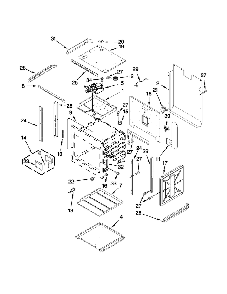 Upper Oven Parts Diagram and Parts List for JJW2830WP02  Jenn-Air Wall Oven