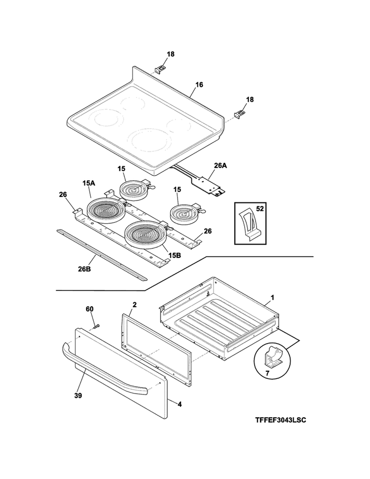 Top/drawer Diagram and Parts List for CRE3580QSA  Crosley Range