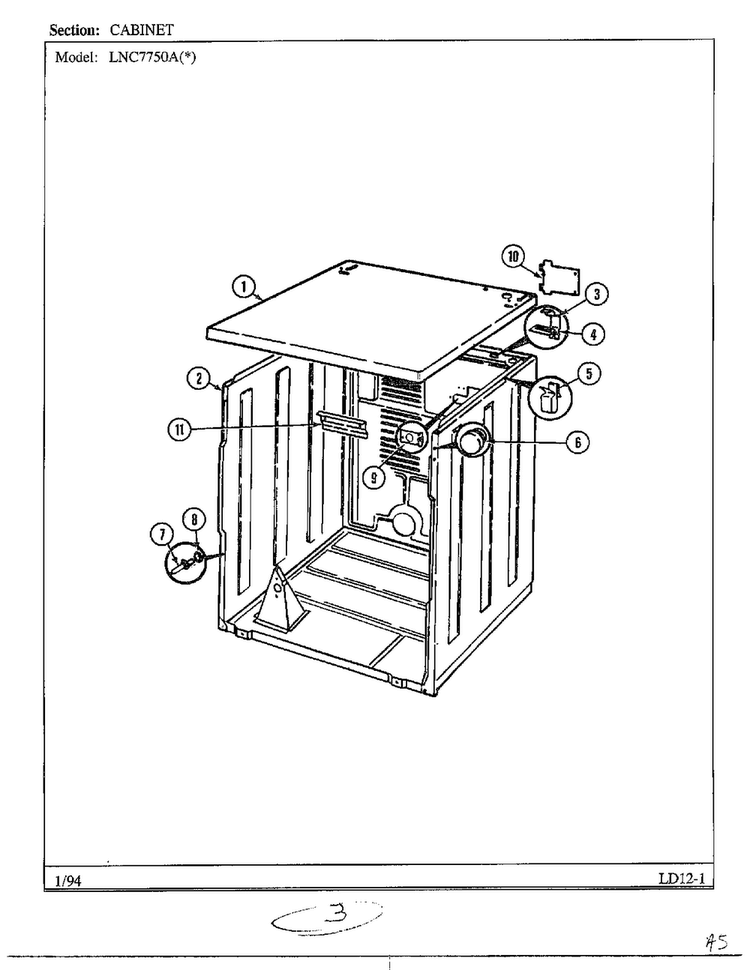 Cabinet Diagram and Parts List for 7750A  Norge Dryer