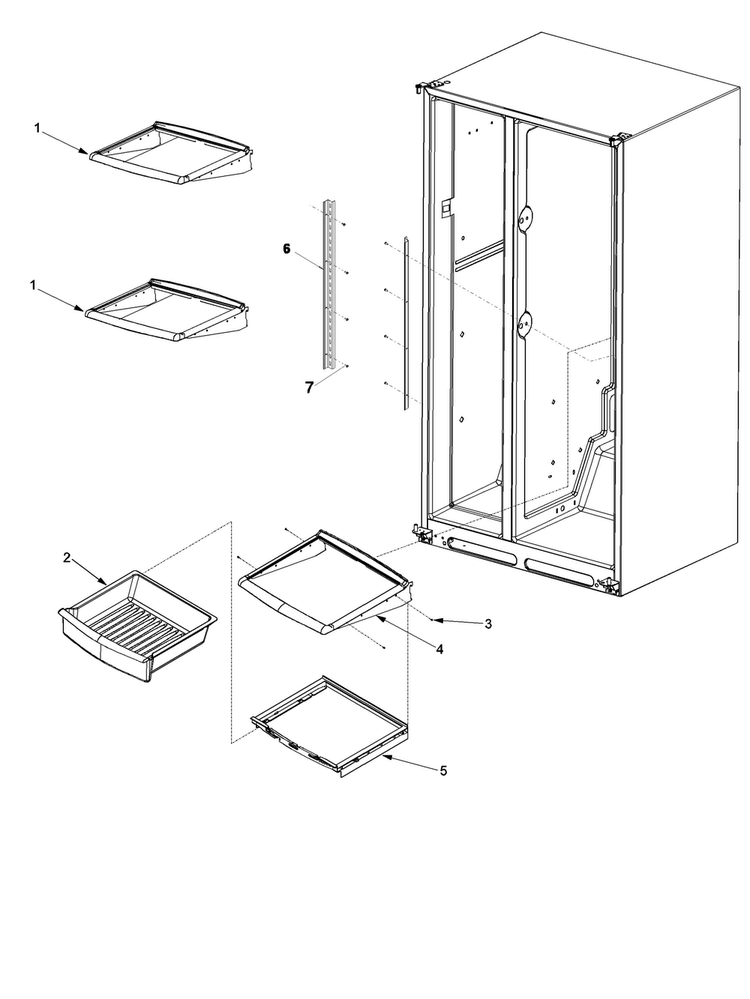 Deli And Ref Shelf Diagram and Parts List for ARS2661BC-PARS2661BB0  Amana Refrigerator