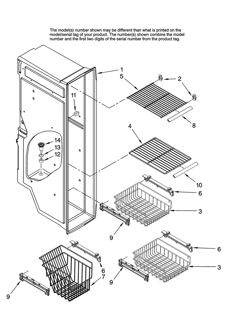 Freezer Liner Parts Diagram and Parts List for AC2225GEKB13  Amana Refrigerator