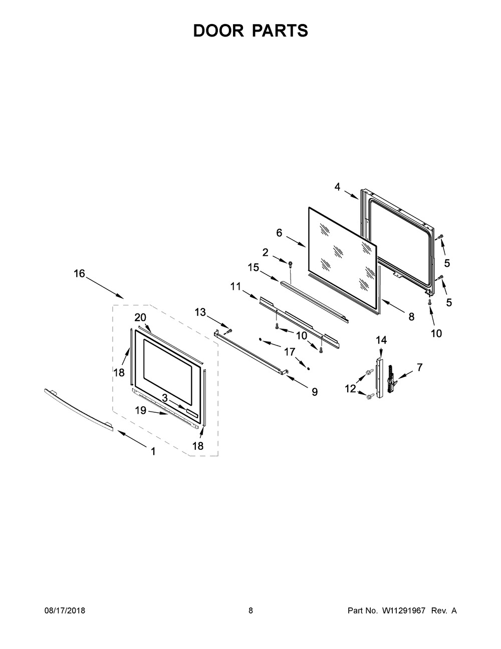 Door Parts Diagram and Parts List for JES1750FB1  Maytag Range