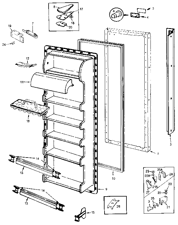 Fresh Food Door Diagram and Parts List for JRS203B MBQ01A Jenn-Air Refrigerator