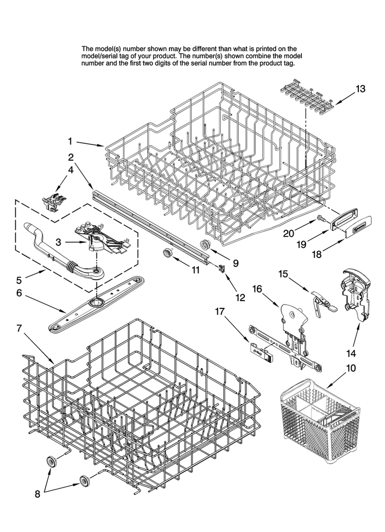 Upper And Lower Rack Parts Diagram and Parts List for MDB6601AWQ46  Maytag Dishwasher