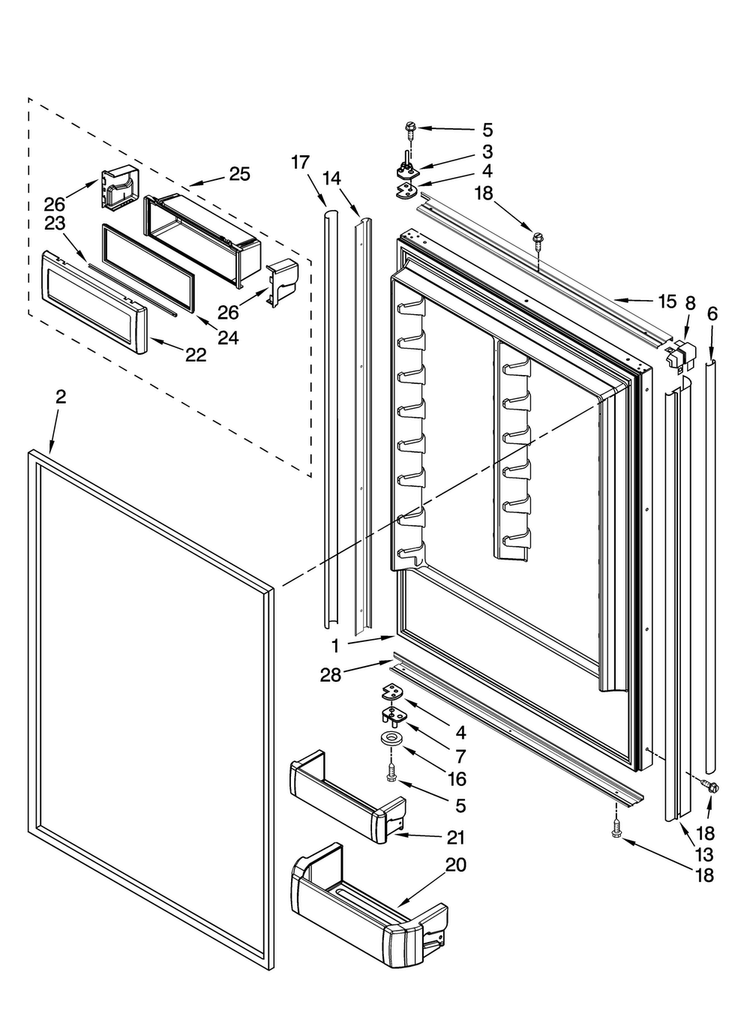 Refrigerator Door Parts Diagram and Parts List for JB36CXFXRB00  Jenn-Air Refrigerator
