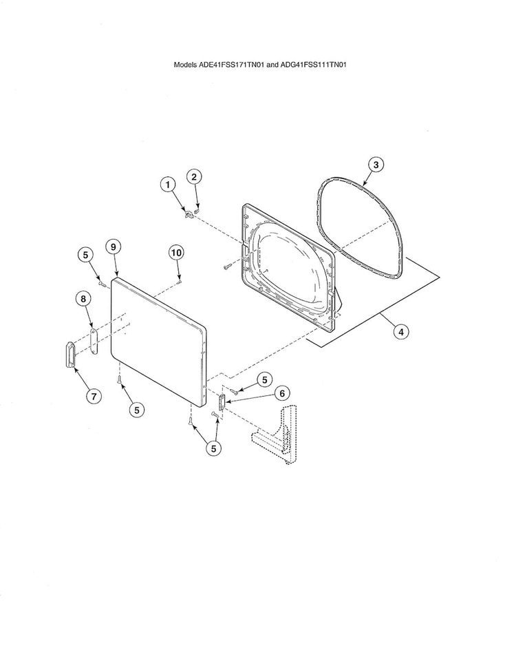 Loading Door-without Window Diagram and Parts List for ADE30RGS171TW01  Speed Queen Dryer