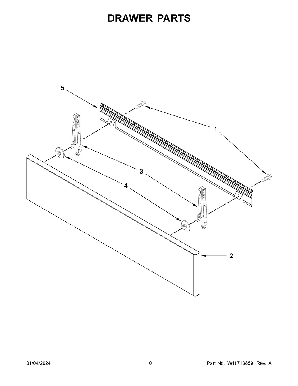 Drawer Parts Diagram and Parts List for JES1750ML1  Jenn-Air Range