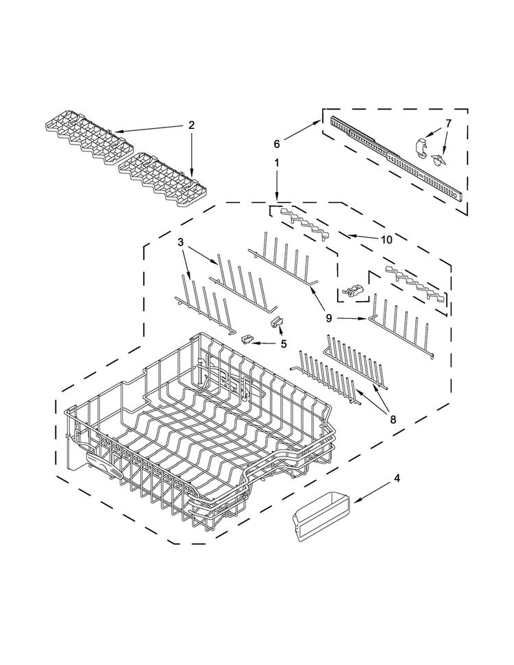 Upper Rack And Track Parts Diagram and Parts List for JDB9600CWS0  Jenn-Air Dishwasher