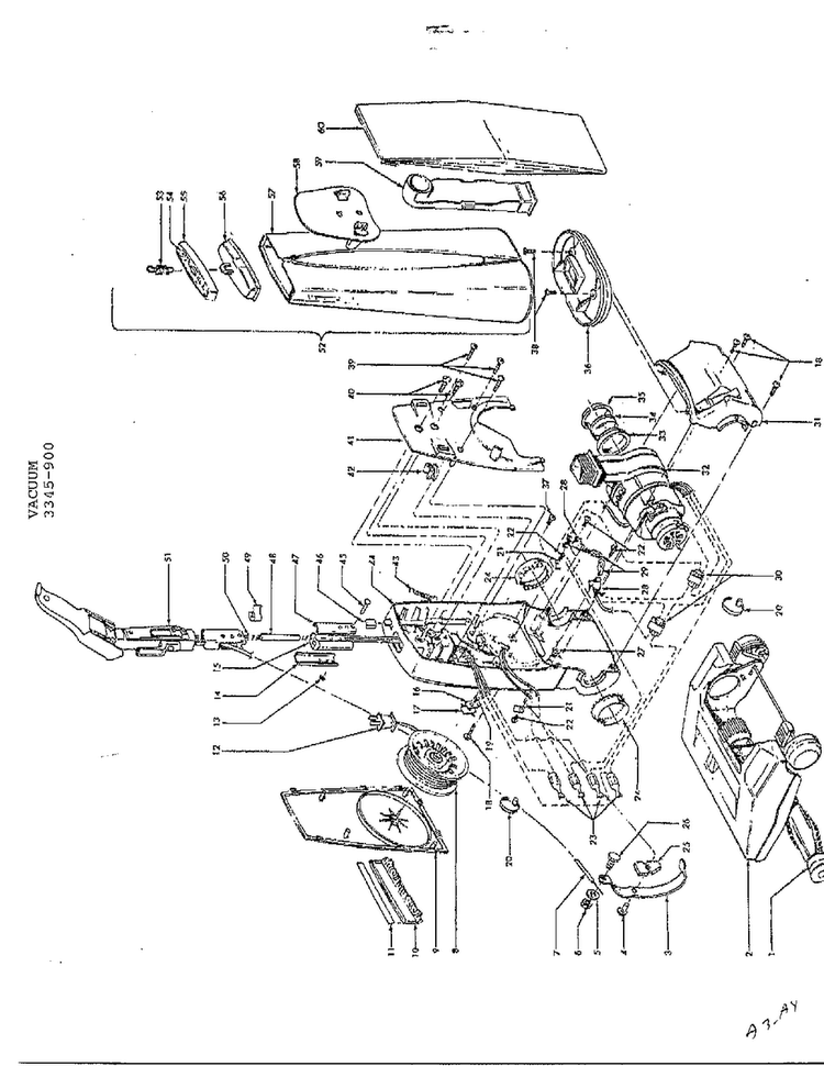 Vacuum Diagram and Parts List for U3345-900  Hoover Upright Vacuum