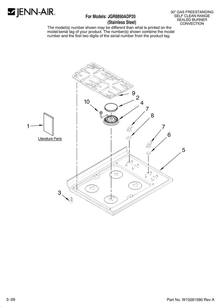Cooktop Parts Diagram and Parts List for JGR8890ADP20  Jenn-Air Range