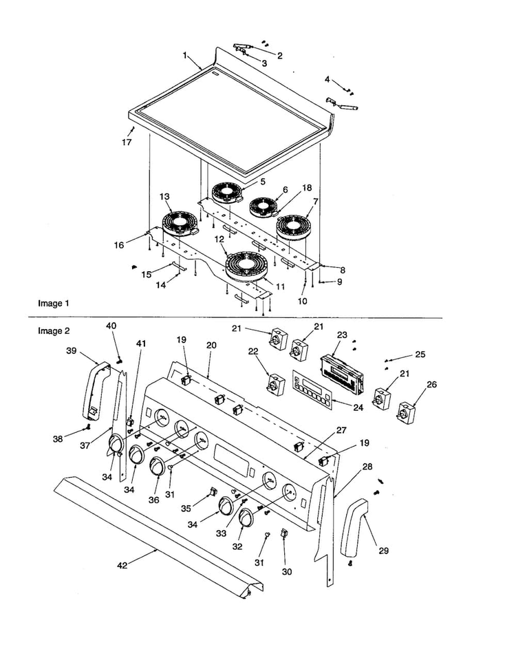 Maintop And Backguard Diagram and Parts List for ARTC7522E-P1143817NE  Amana Range