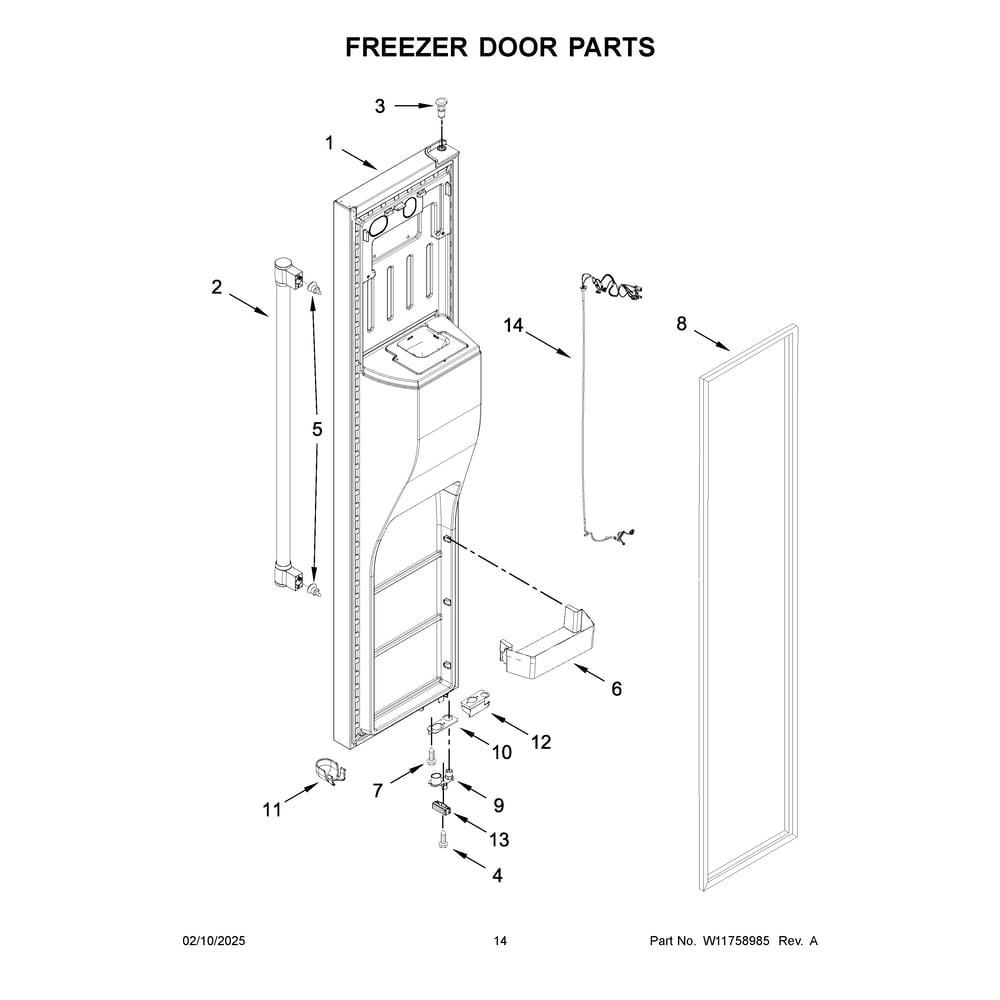 Freezer Door Parts Diagram and Parts List for MRSF6636RZ00  Maytag Refrigerator