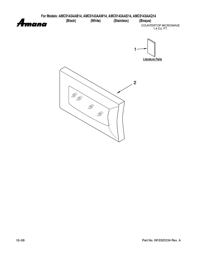 Microwave Door Parts Diagram and Parts List for AMC5143AAW14  Amana Microwave