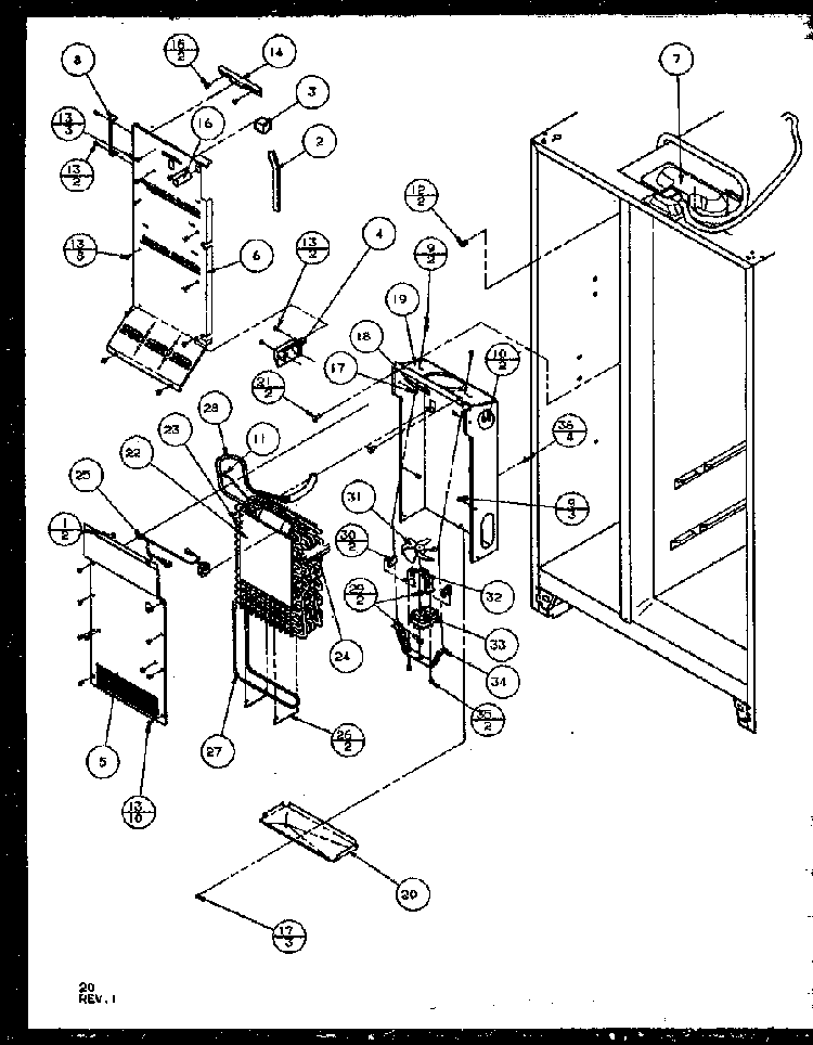 Evaporator And Air Handling Diagram and Parts List for SQD25MB3W-P1153404WW  Amana Refrigerator