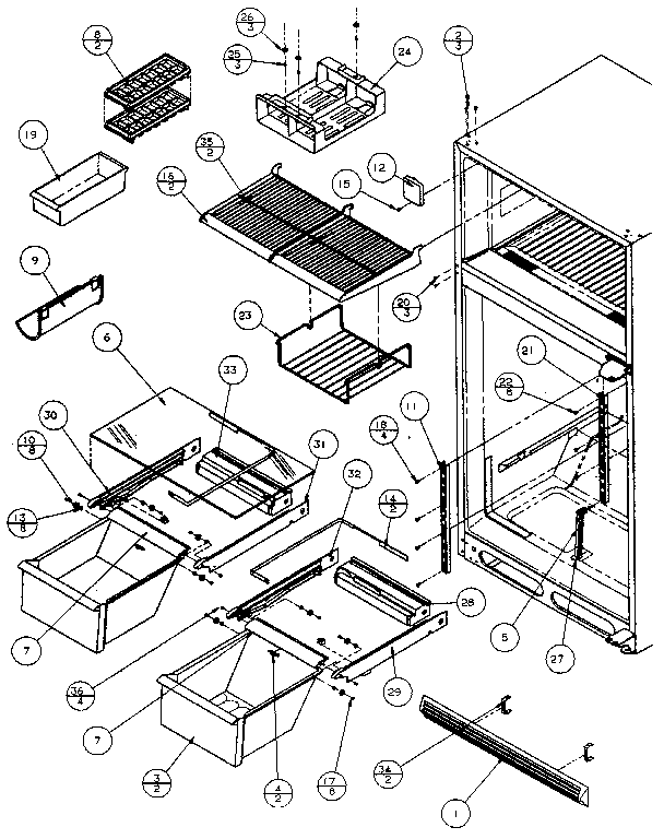 Cabinet Shelving Diagram and Parts List for TX22R-P1157702W  Amana Refrigerator