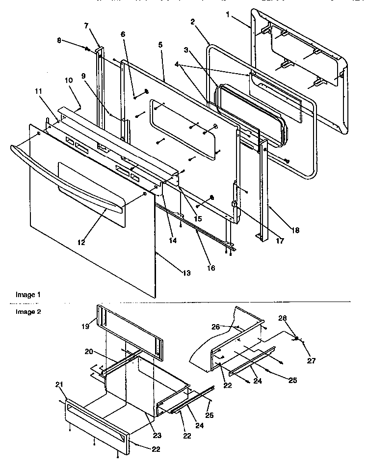 Oven Door & Storage Door Diagram and Parts List for ARG7301L-P1143324NL  Amana Range
