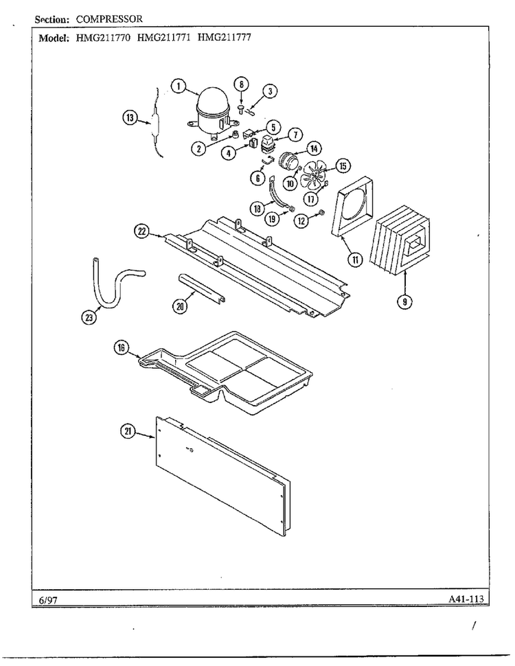 Compressor Diagram and Parts List for HMG211770  Admiral Refrigerator