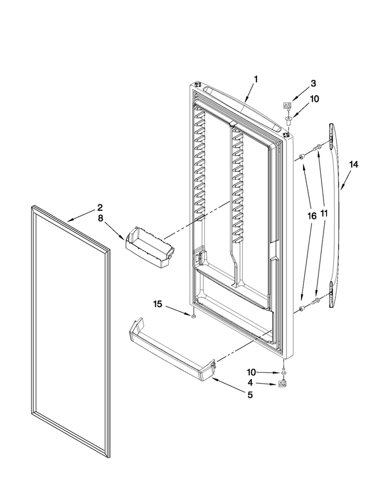 Door Parts Diagram and Parts List for 5VMV188NAS00  Maytag Freezer