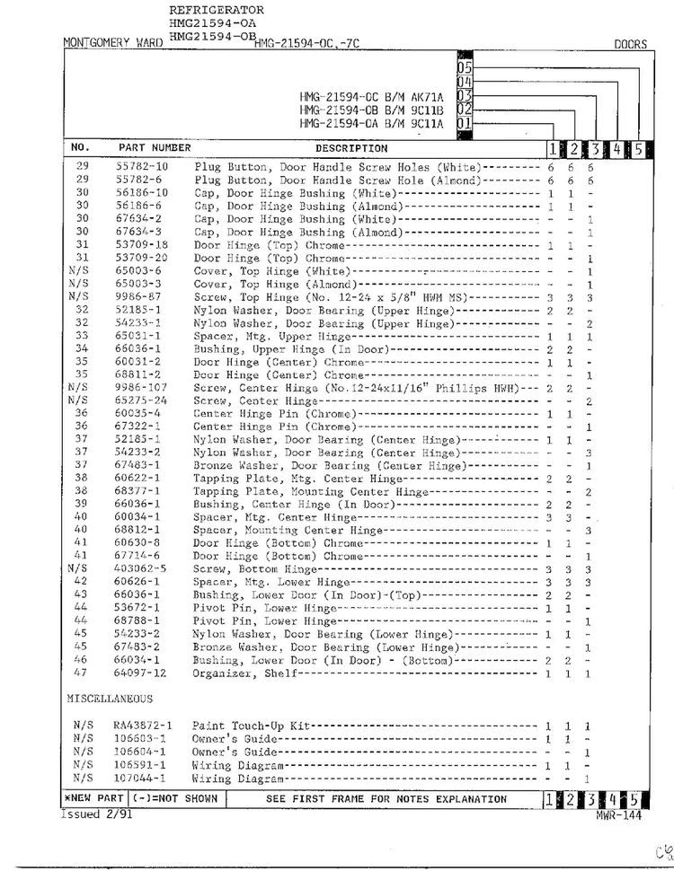 Doors Page 3 Diagram and Parts List for 21304-0A  Admiral Refrigerator