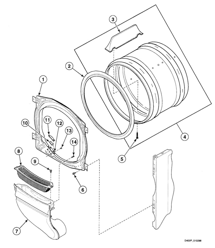 Cylinder Diagram and Parts List for SDE307LF  Speed Queen Dryer