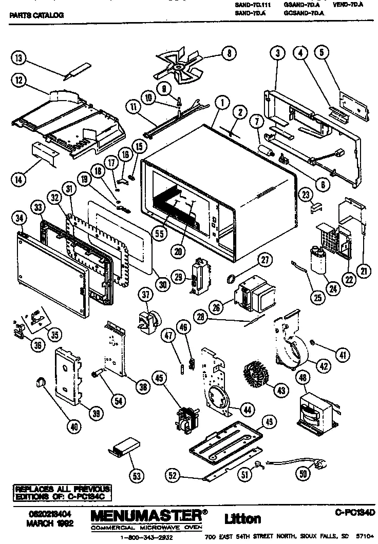 Replacement Parts Diagram and Parts List for CSAND-7DA  Amana Microwave