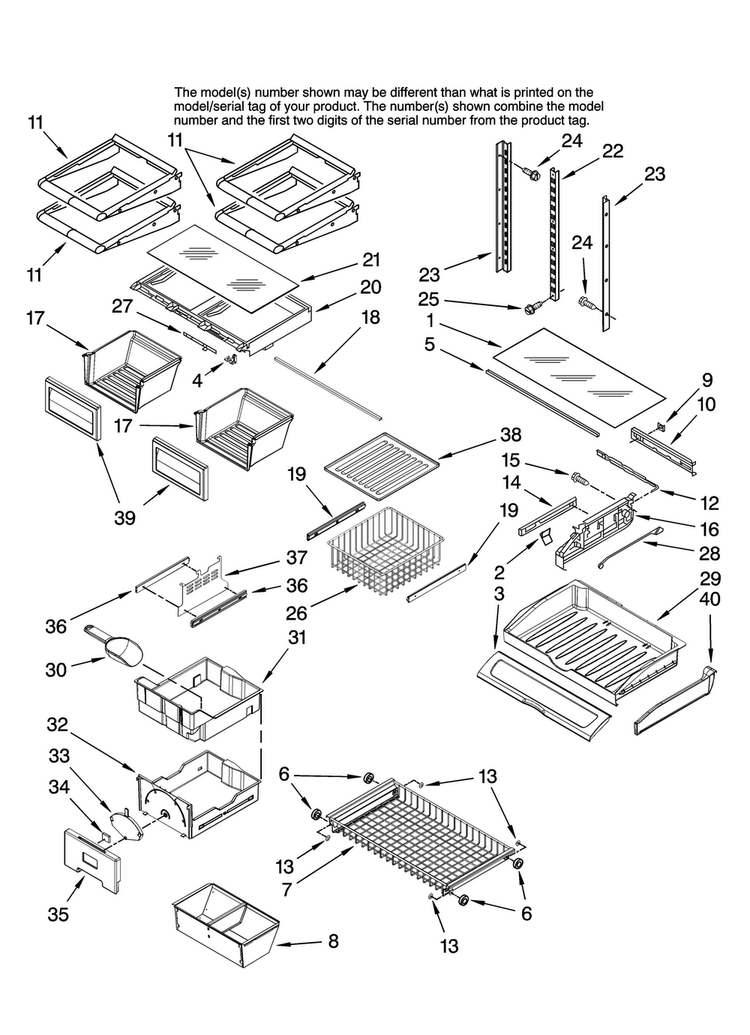 Shelf Parts Diagram and Parts List for JFC2290VTB10  Jenn-Air Refrigerator