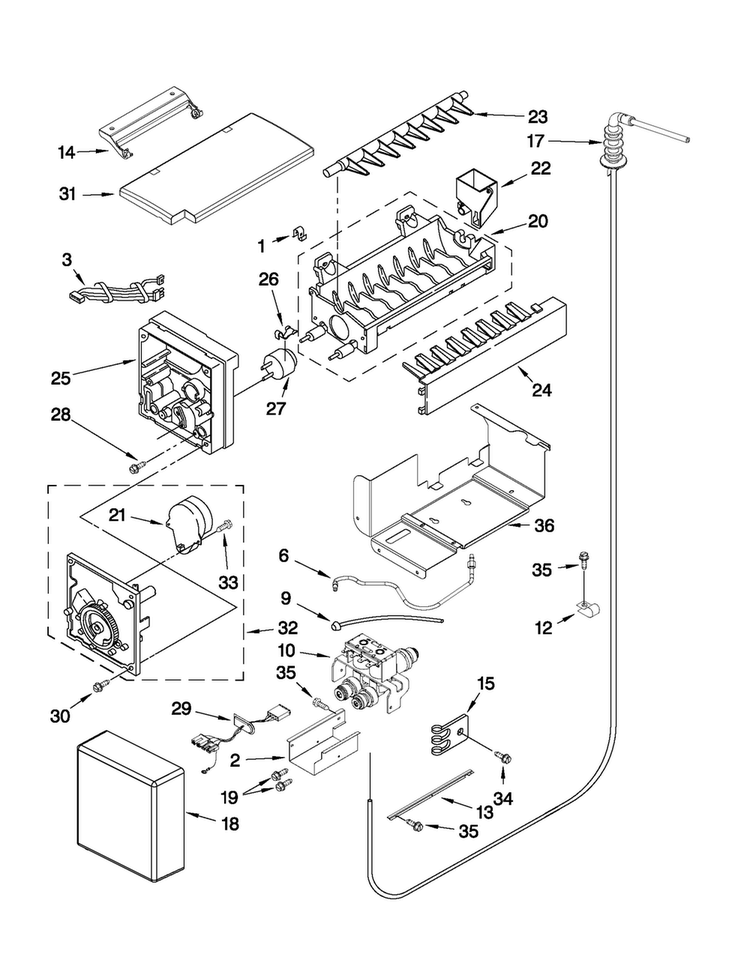 Icemaker Parts Diagram and Parts List for JS48SEDUEA02  Jenn-Air Refrigerator