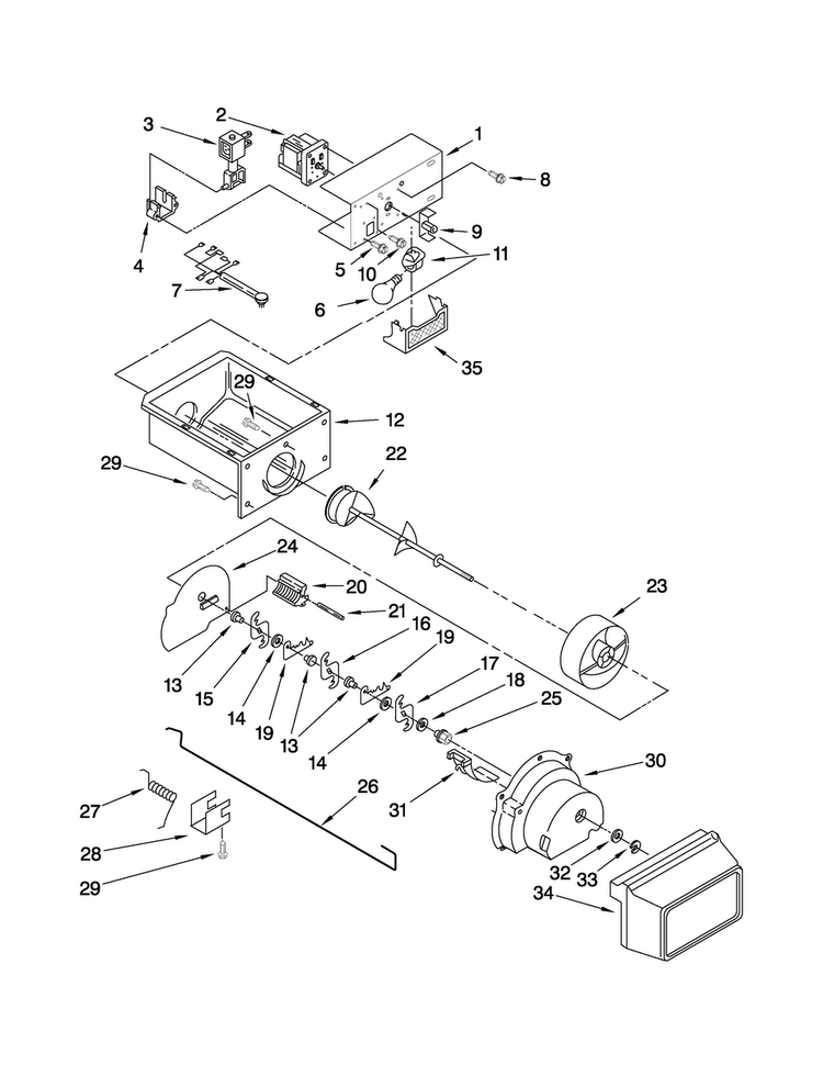 Motor And Ice Container Parts Diagram and Parts List for CS25CFXTQ02  Crosley Refrigerator