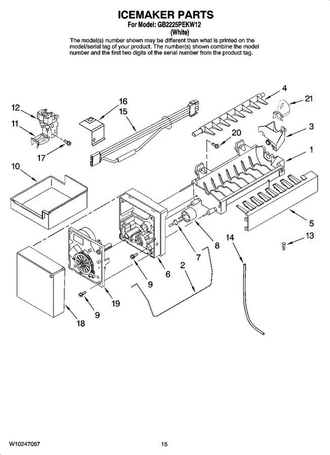 08 - Icemaker Parts Diagram and Parts List for GB2225PEKW12  Amana Refrigerator