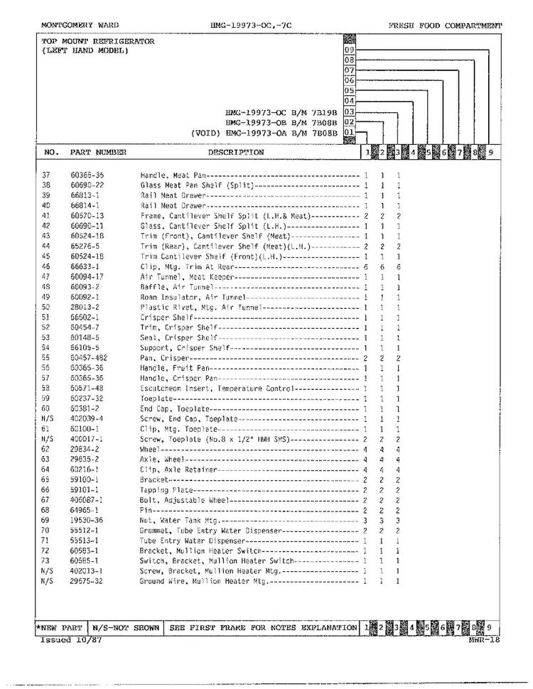 Fresh Food Compartment Page 3 Diagram and Parts List for 19973A  Admiral Refrigerator