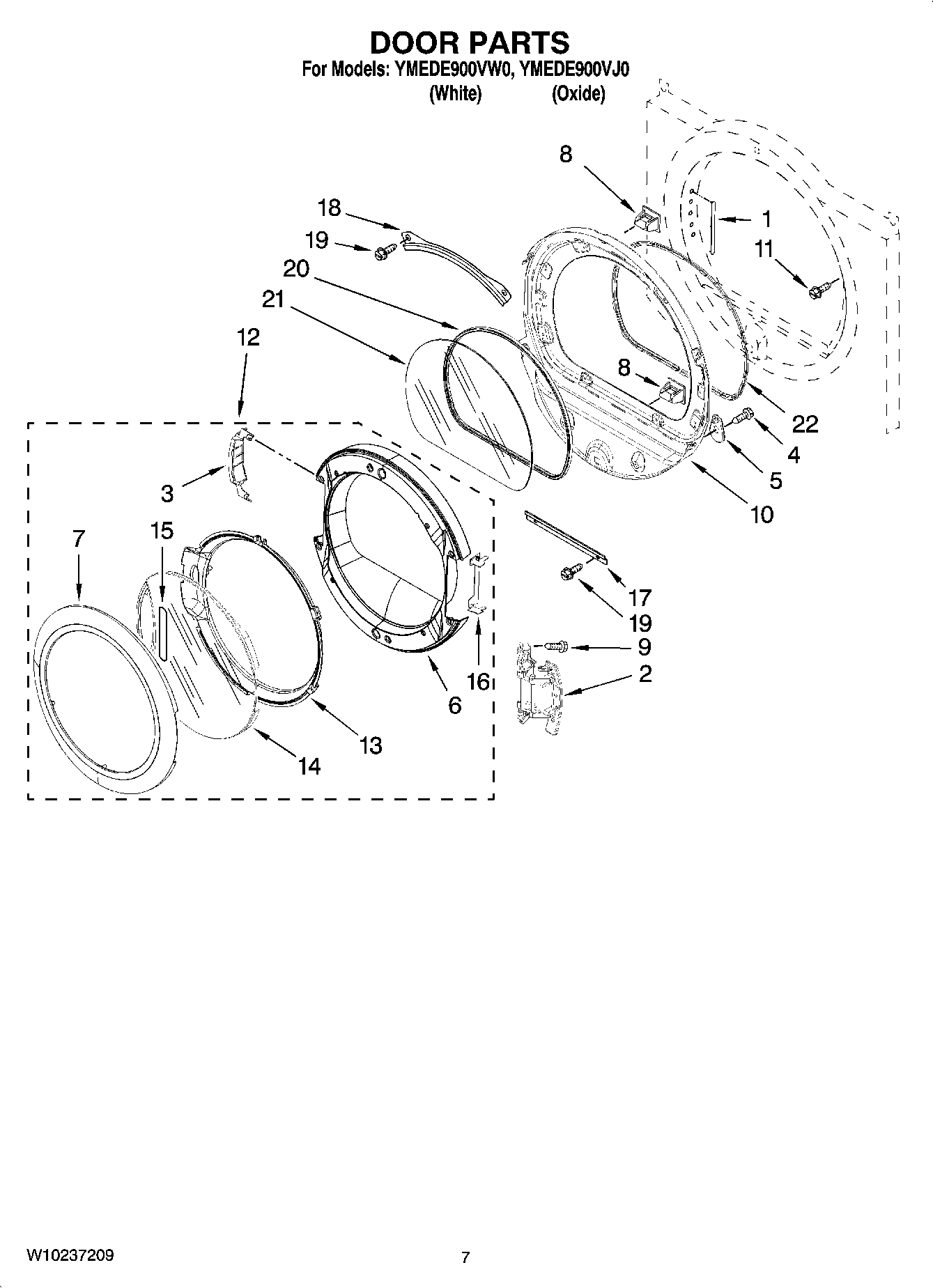 04 - DOOR PARTS, OPTIONAL PARTS (NOT INCLUDED) Diagram and Parts List for YMEDE900VW0  Maytag Dryer