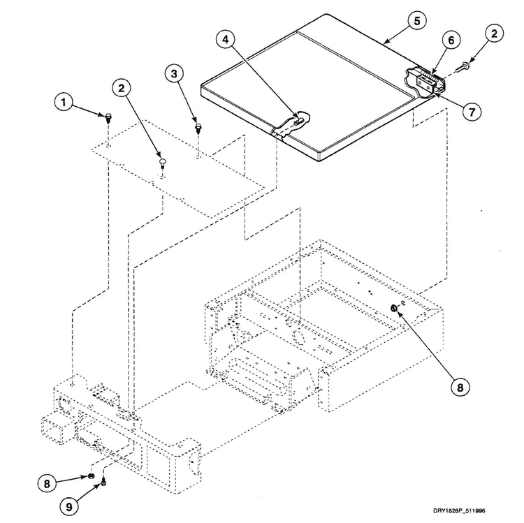 Cabinet Top Diagram and Parts List for SSEF07LJ  Speed Queen Dryer