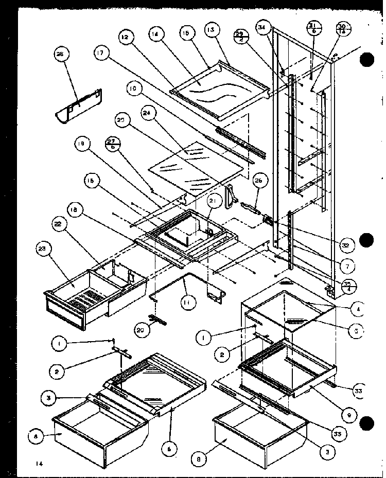 Refrigerator Shelving And Drawers Diagram and Parts List for SZDE27KPL-P1110603WL  Amana Refrigerator