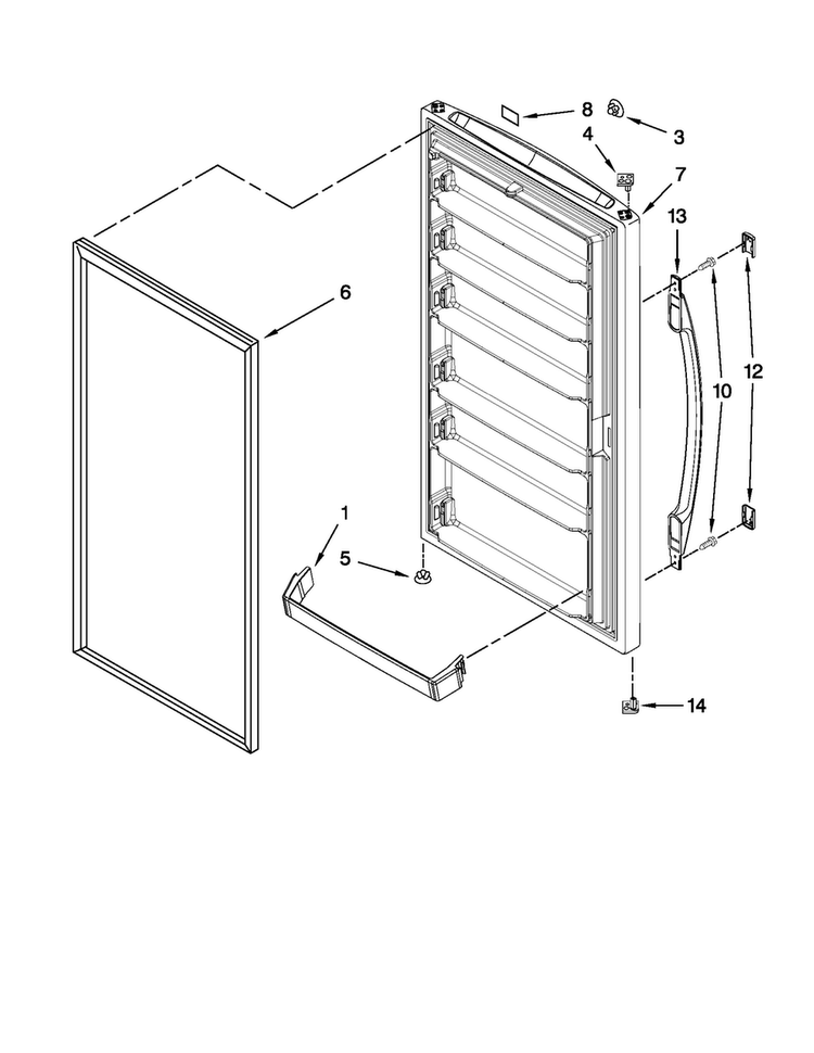 Door Parts Diagram and Parts List for MQF2056TEW01  Maytag Freezer