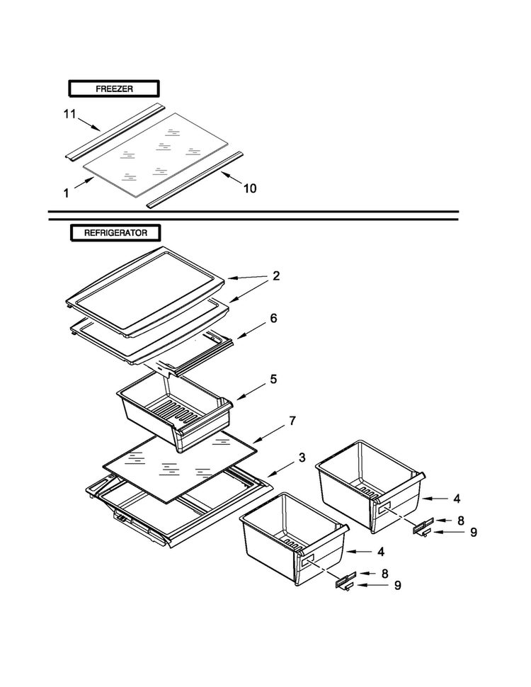 Shelf Parts Diagram and Parts List for A8RXNGFBS01  Amana Refrigerator