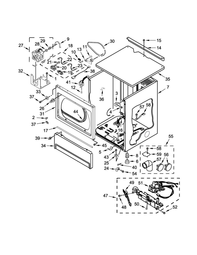 Upper Cabinet And Front Panel Parts Diagram and Parts List for MLG26PRKWW0  Maytag Dryer