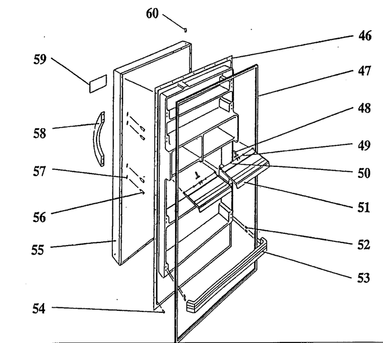 Door Assy Diagram and Parts List for WCR18 W3 Crosley Freezer