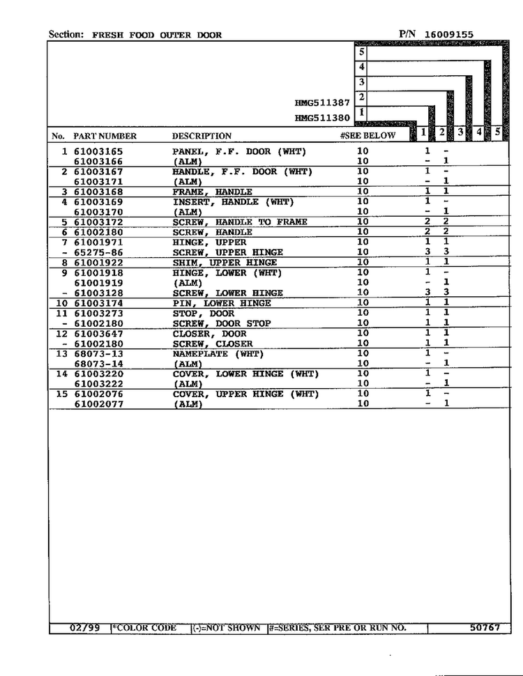 Fresh Food Outer Door Page 2 Diagram and Parts List for HMG511387  Admiral Refrigerator
