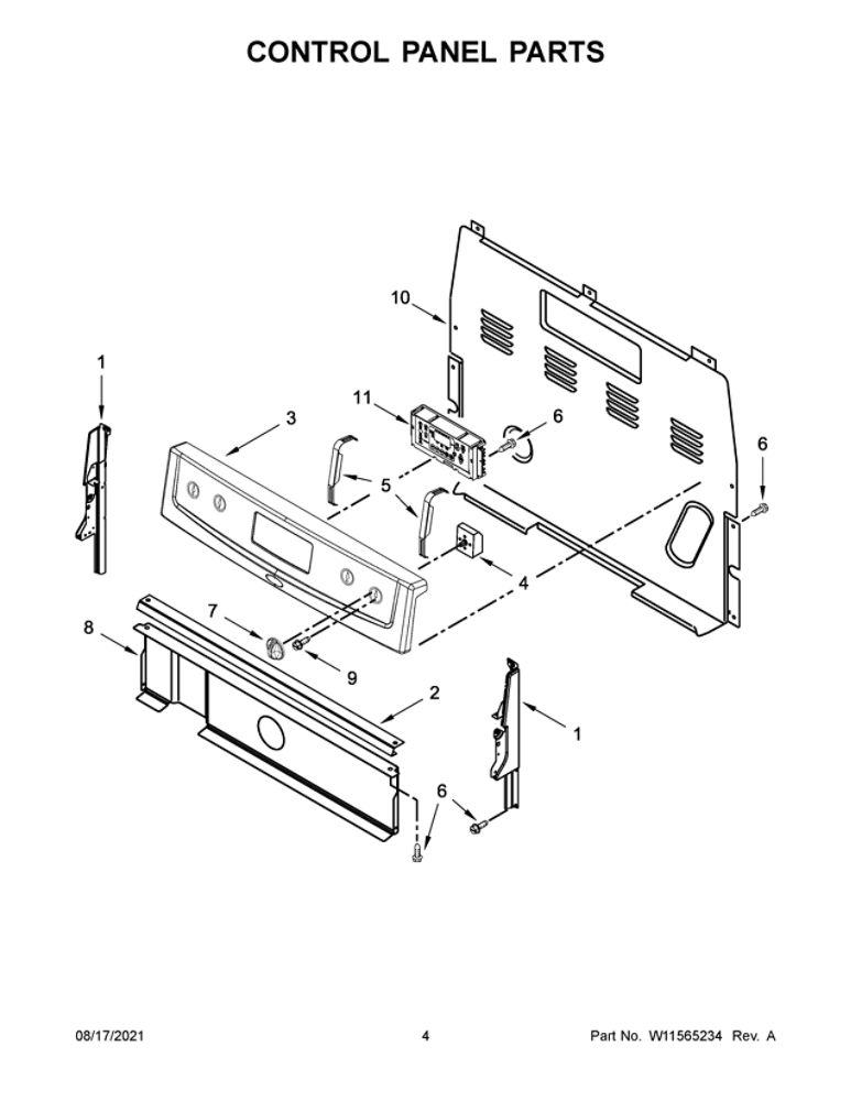 Control Panel Parts Diagram and Parts List for YAER6303MFS3  Amana Range