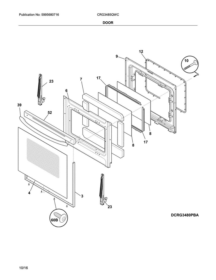 Door Diagram and Parts List for CRG3485QWC  Crosley Range