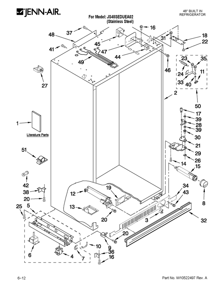 Cabinet Parts Diagram and Parts List for JS48SEDUEA02  Jenn-Air Refrigerator