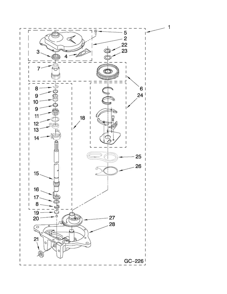Gearcase Parts Diagram and Parts List for MVWC300VW1  Maytag Washer