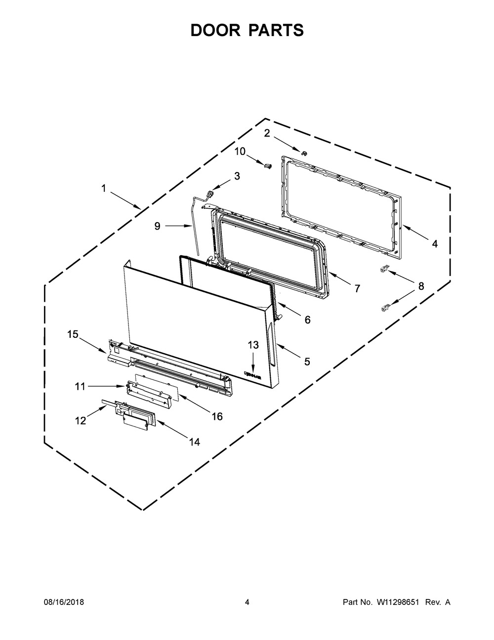 Door Parts Diagram and Parts List for YJMV9196CB5  Maytag Microwave