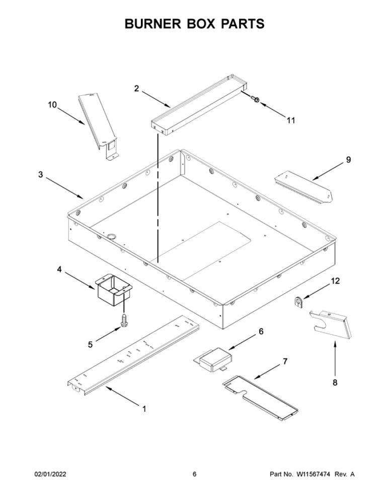 Burner Box Parts Diagram and Parts List for JED4430KB01  Maytag Cooktop