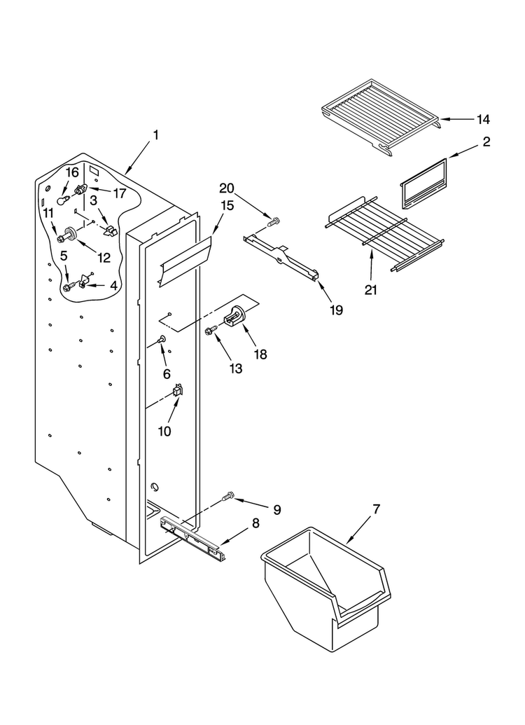 Freezer Liner Parts Diagram and Parts List for ASD2522WES01  Amana Refrigerator