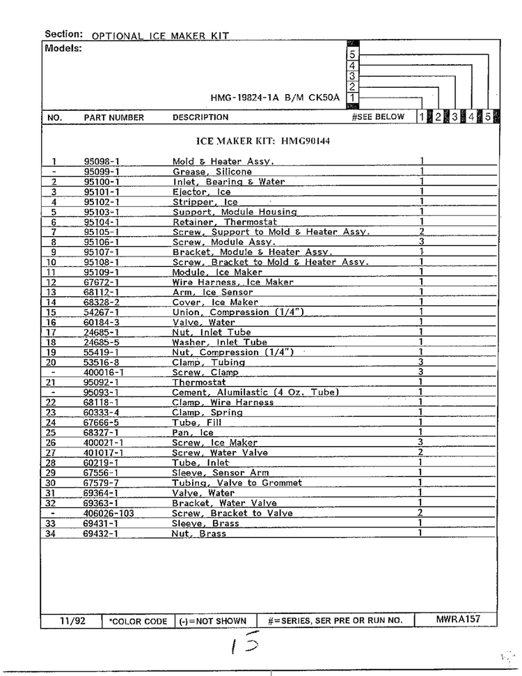 Optional Ice Maker Kit Page 2 Diagram and Parts List for 19824-1A  Admiral Refrigerator