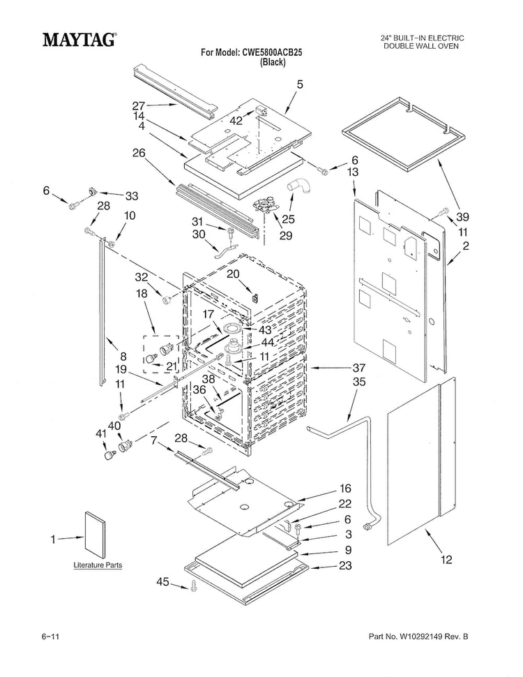 Oven Diagram and Parts List for CWE5800ACB25  Maytag Wall Oven